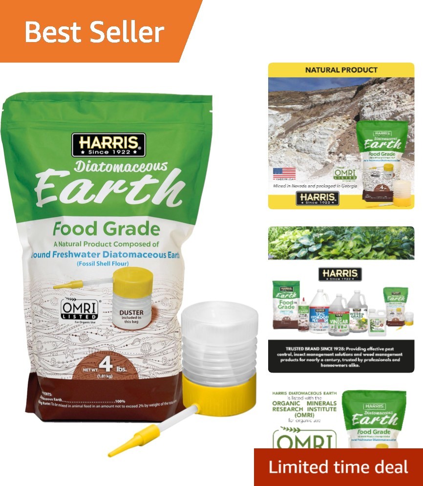 OMRI Listed Food Grade Diatomaceous Earth 4lb Bag – Easy Application with Duster