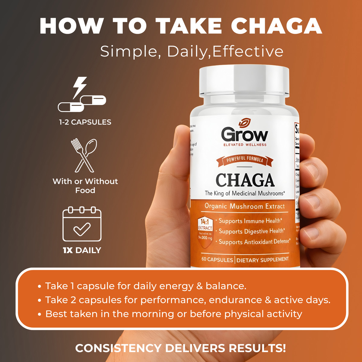 Chaga Mushrooms Capsules 14,000mg – Mushroom Extract Antioxidants Supplement