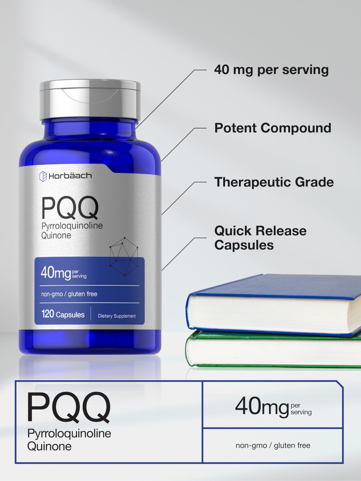 Horbäach PQQ Supplement 40 mg | 120 Capsules | Maximum 120 Count (Pack of 1)