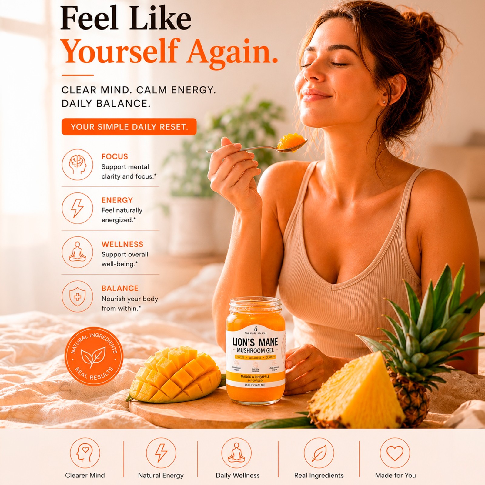 Lions Mane Mushroom Gel, Mango Pineapple Superfood Gel/Jam, Natural Wellness
