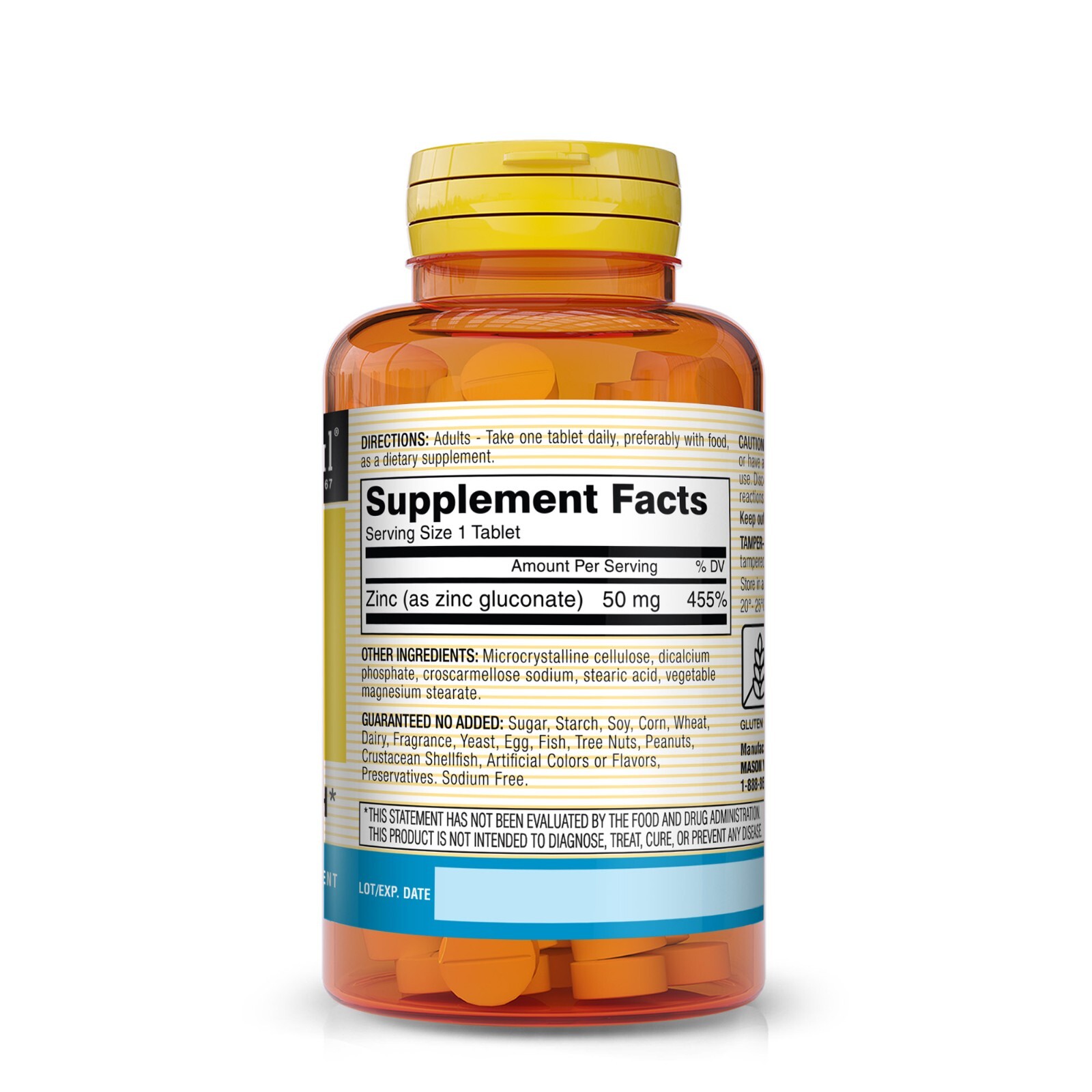 Mason Natural Zinc 50 mg – Improved Immune System Function, 100 Tablets