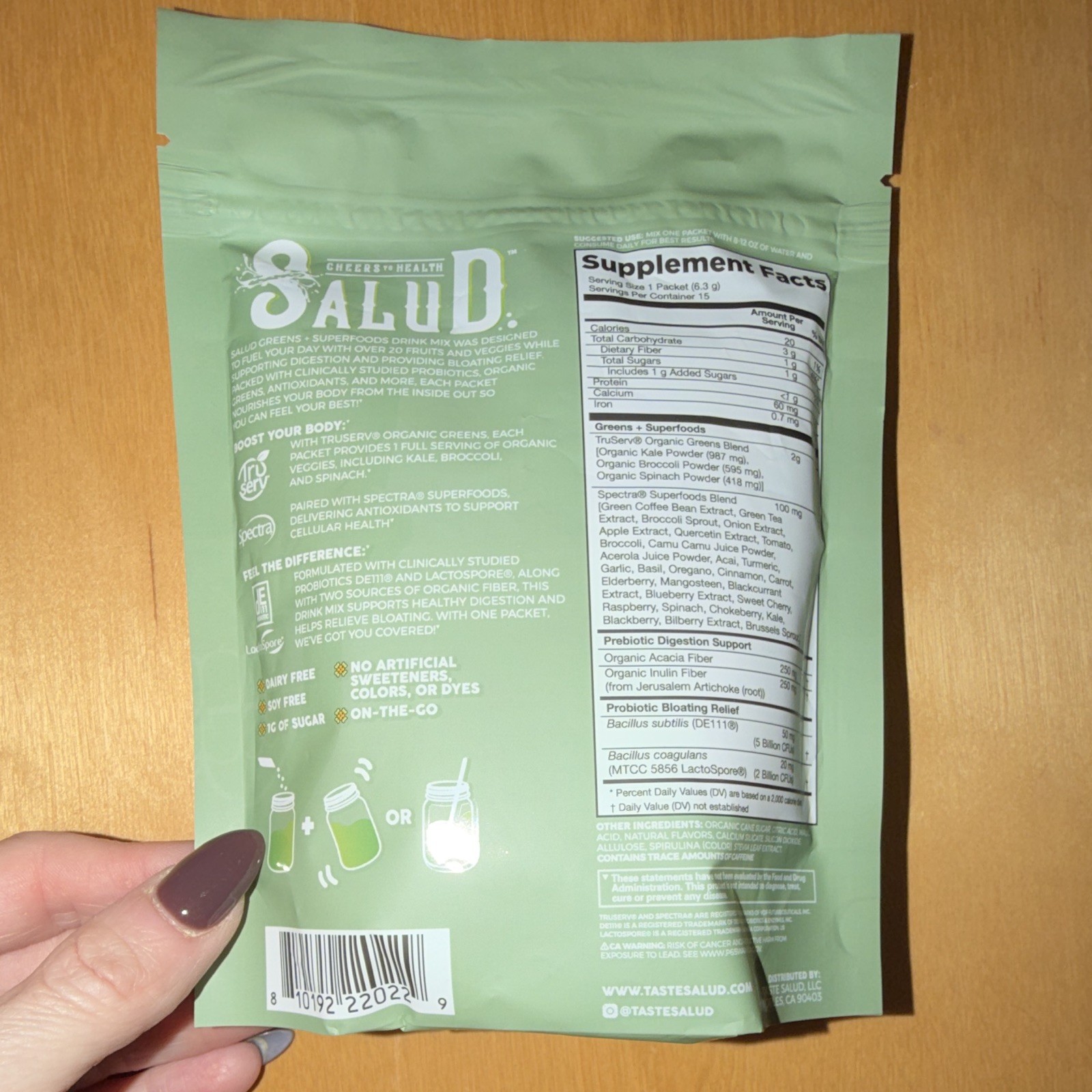 SALUD Greens + Superfoods Drink Mix Green Apple Stick Packs 15sv Probiotic