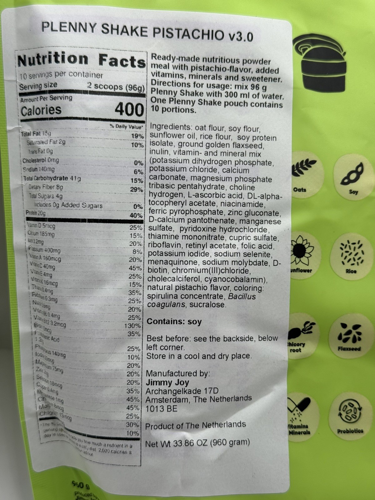 2x Plenny Shake Powdered Jimmy Joy Meal Replacement Pistachio And Vanilla 2 bags