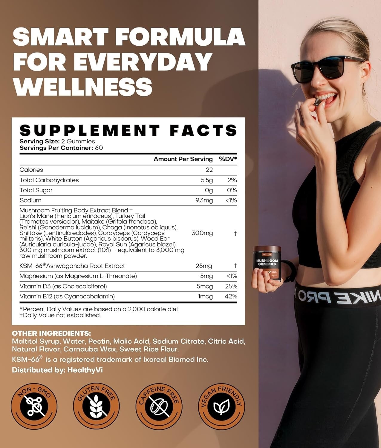 10-In-1 Mushroom Gummies with KSM-66 Ashwagandha & Magnesium Threonate Boosts Fo