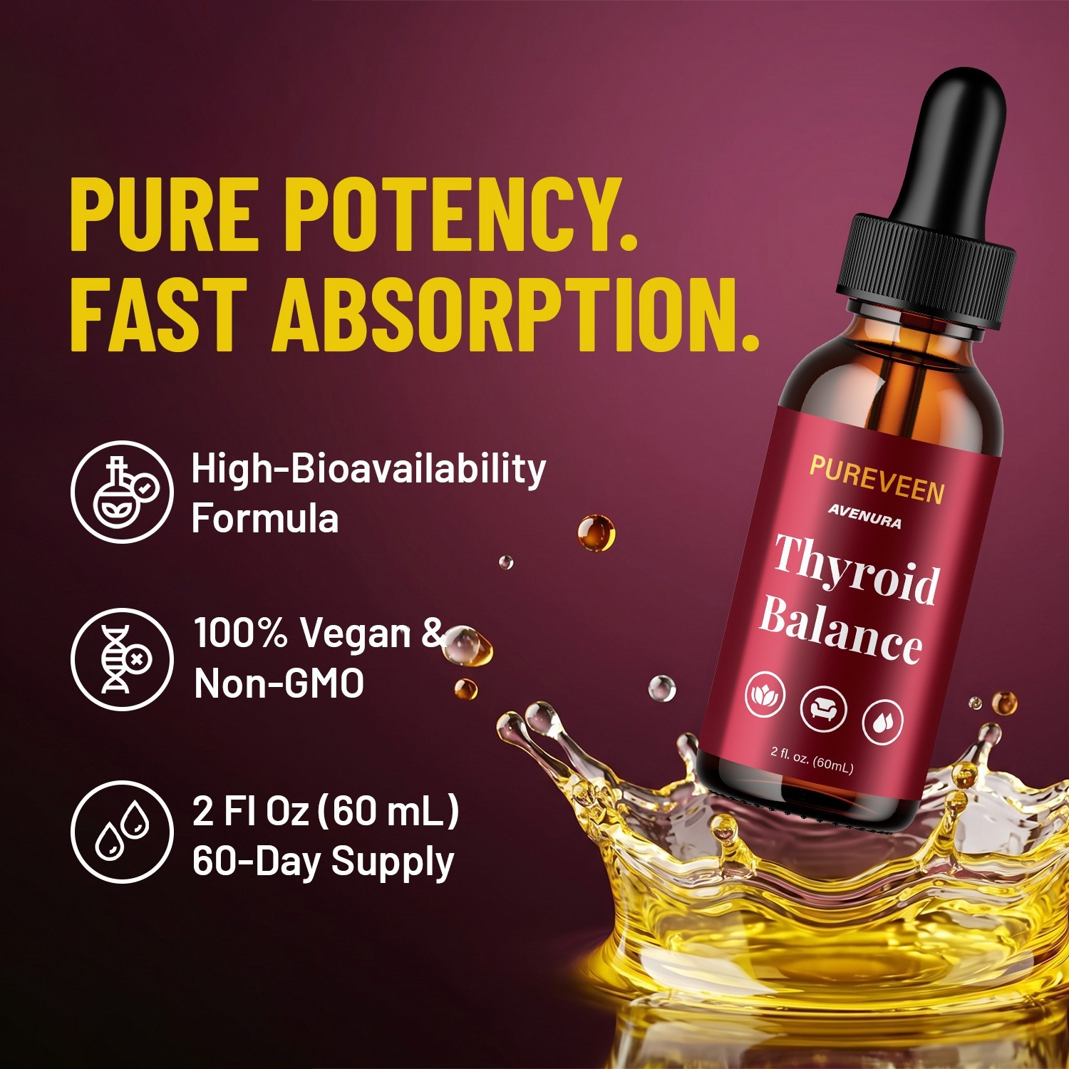 (5 Pack) Pureveen Liquid Drops – Pure Veen Extra Strength Thyroid Balance