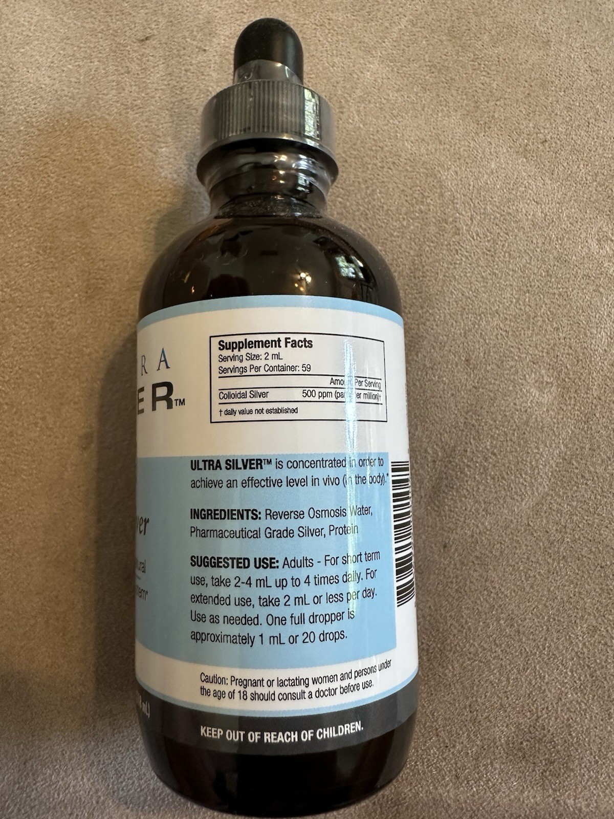 Ultra Silver Colloidal Silver 500PPM -Immune Support – 4oz Glass Dropper Bottle