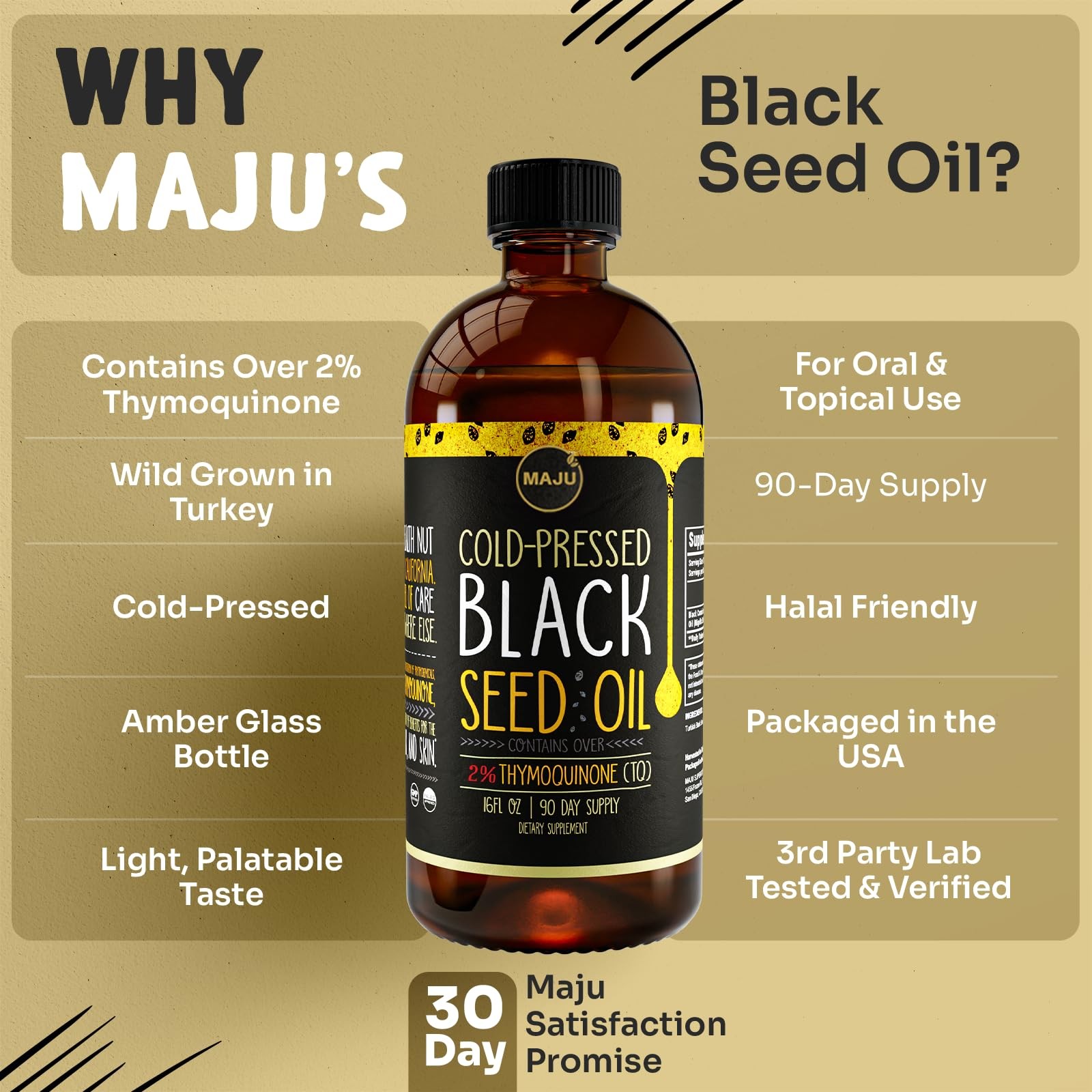 Maju Superfoods Majus Black Seed Oil 16Oz 3X Thymoquinone Cold Pressed 100