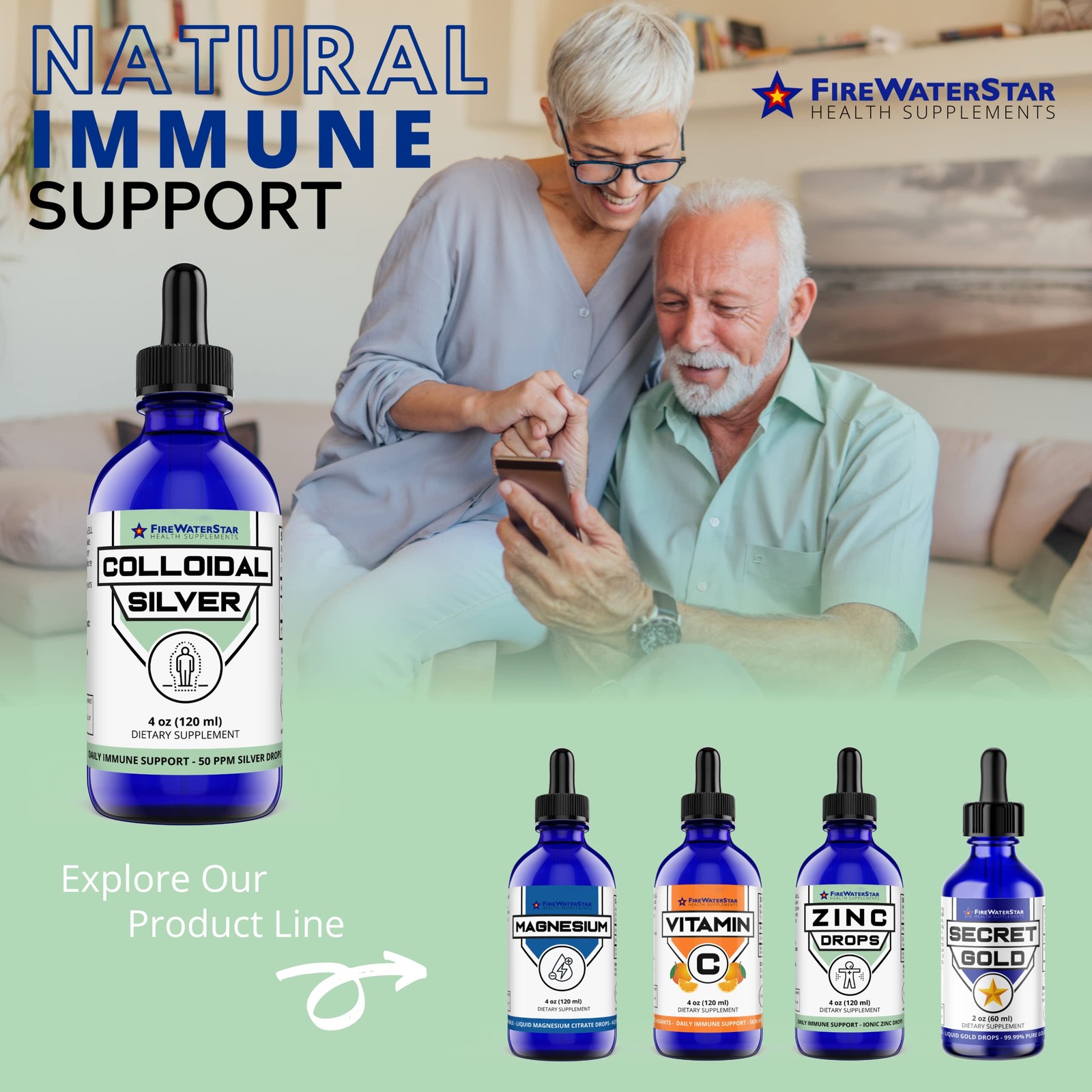 FWS Colloidal Silver, Liquid Silver Drops, 99.99% Pure Silver, 4 oz Glass Bot…