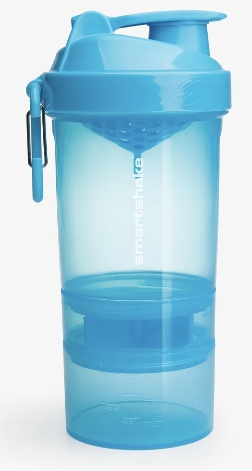 Smartshake Original2Go ONE Shaker Bottle Clear Blue 20oz W/ 2 Dry Containers NEW