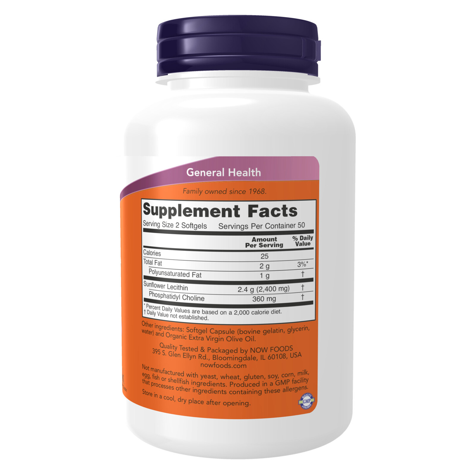 NOW FOODS Sunflower Lecithin 1200 mg Soy-Free Non-GMO 100 Softgels