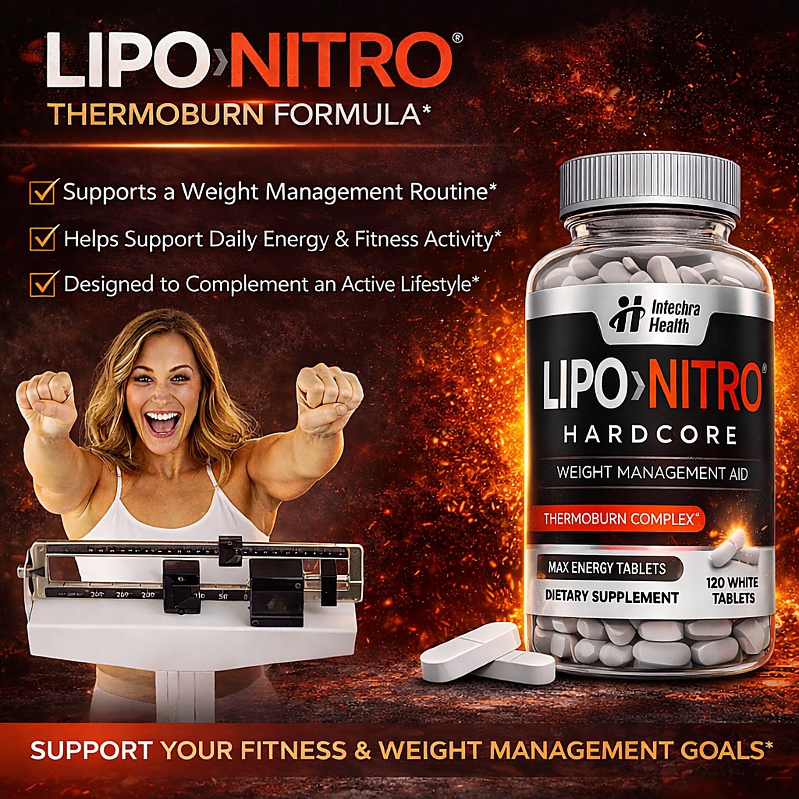 LIPONITRO DIET PILLS with Max Energy THERMOBURN COMPLEX 120 Tablets