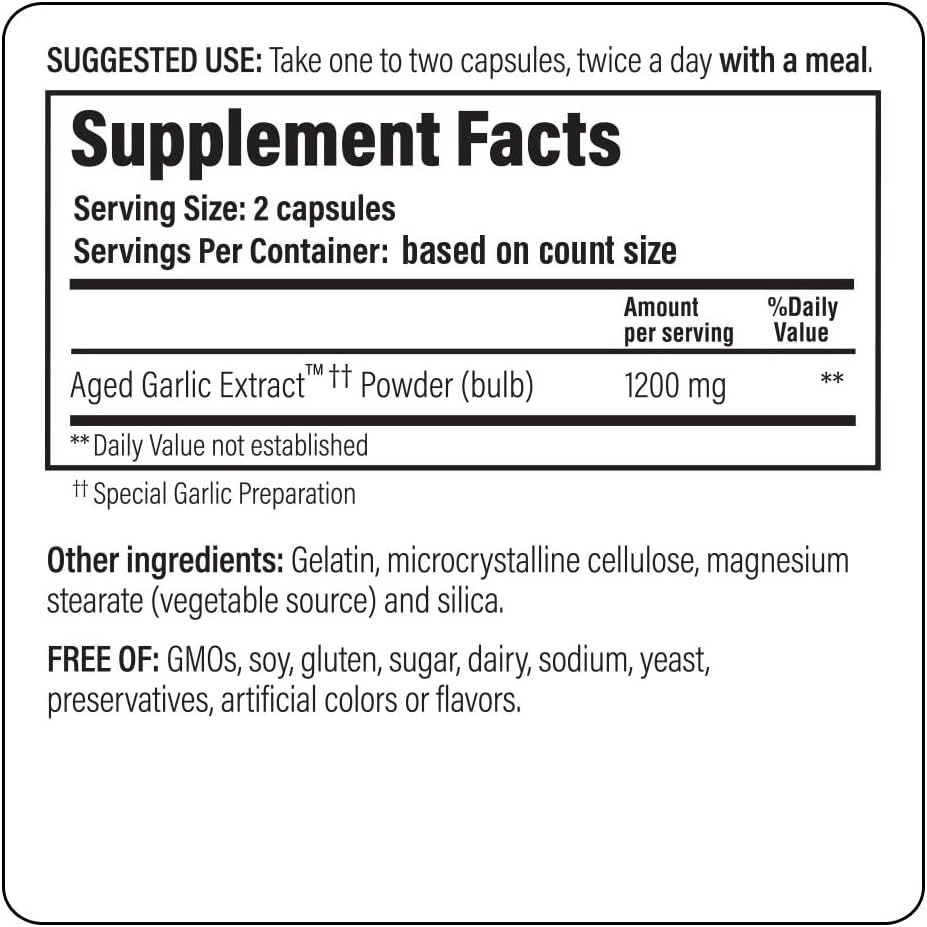 Suplemento cardiovascular de reserva de extracto de ajo envejecido, 120 cápsulas