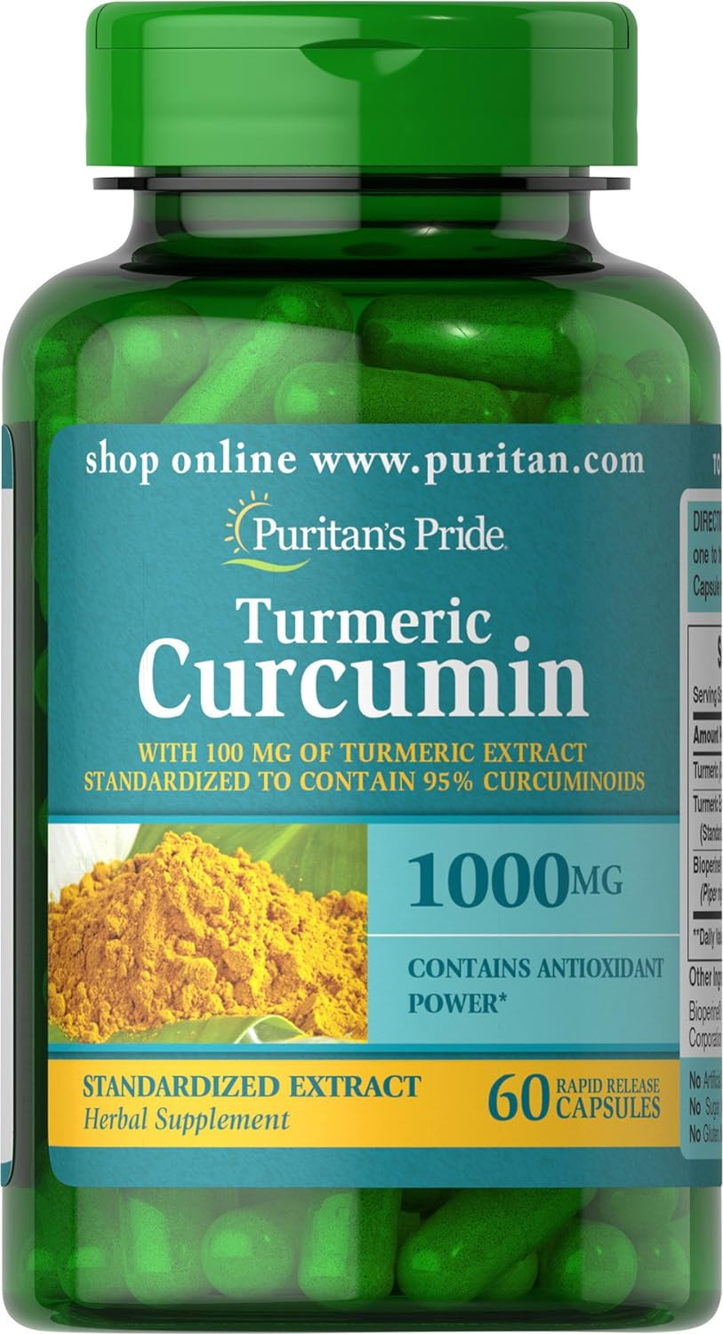 Puritan’s Pride Turmeric Curcumin 1000 Mg W/Bioperine Capsules, 60 or 120 Count