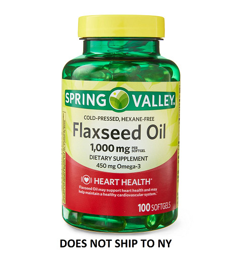 Spring Valley Flaxseed Oil Softgels Dietary Supplement, 1,000 mg, 100 Count
