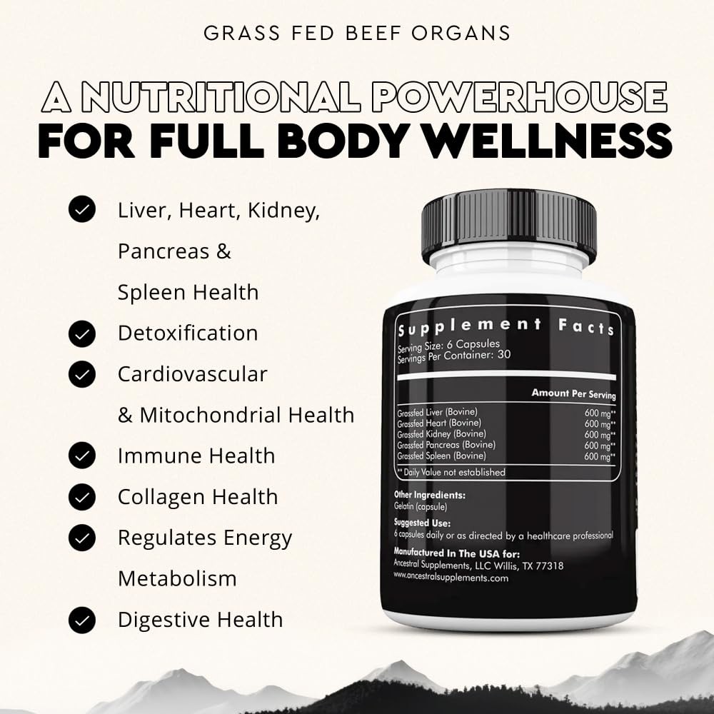 Ancestral Supplements Grass Fed Beef Organ Supplement, Supports Whole Body We…