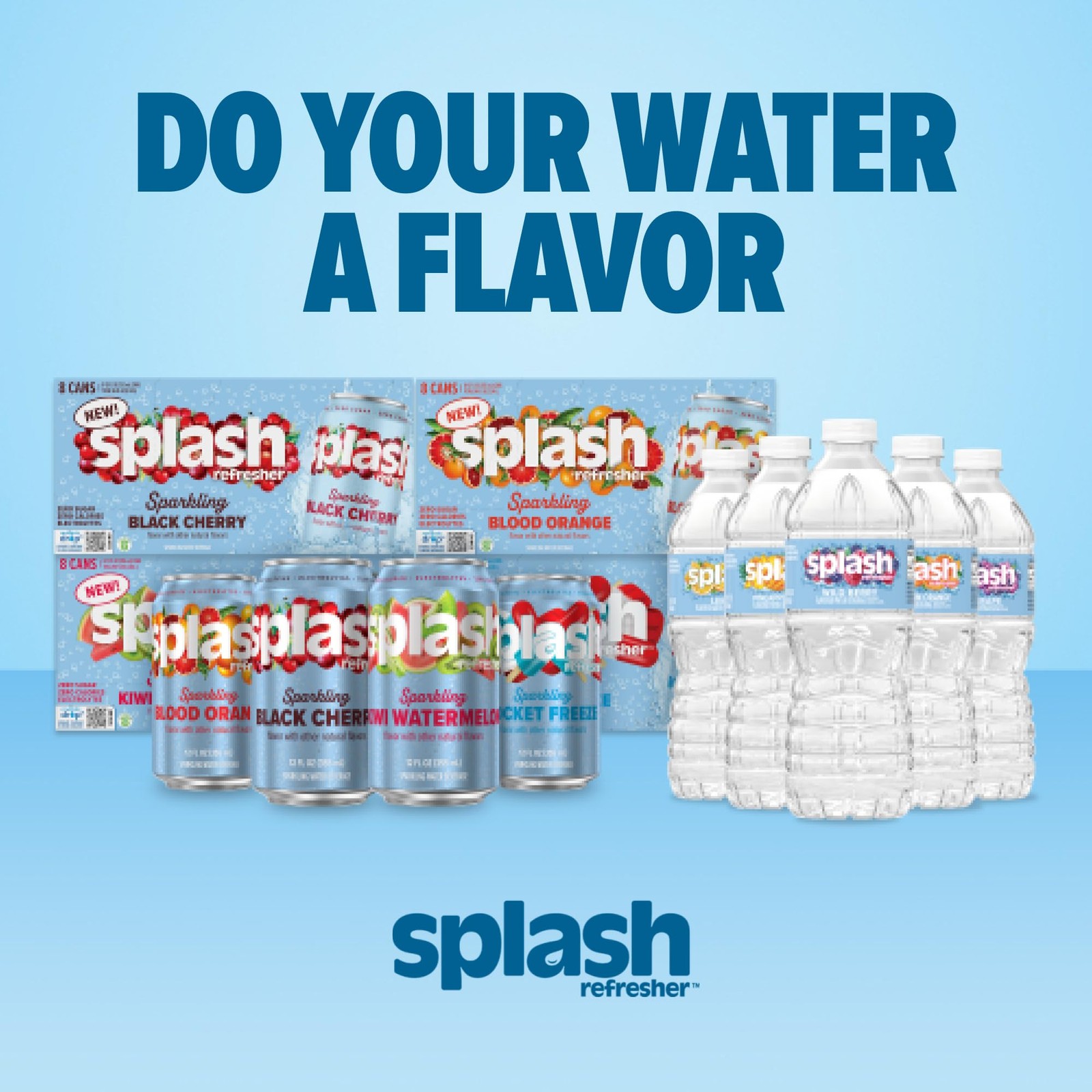 SPLASH REFRESHER Flavored Water Bottles, Wild 16.9 Fl Oz (Pack of 6), Clear