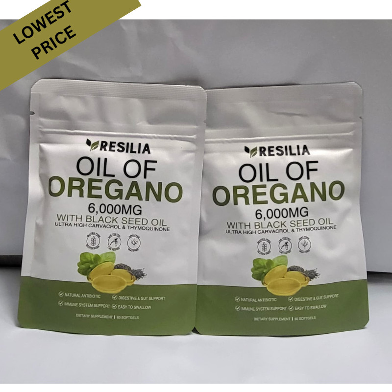 2 Sealed Resilia Oil Of Oregano 6,000 Mg, With Black Seed Oil, 60 Softgels Each