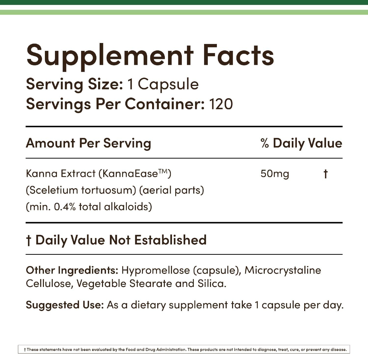 Kanna Extract Supplement (Sceletium Tortuosum) – 50mg Per Capsules, 120…