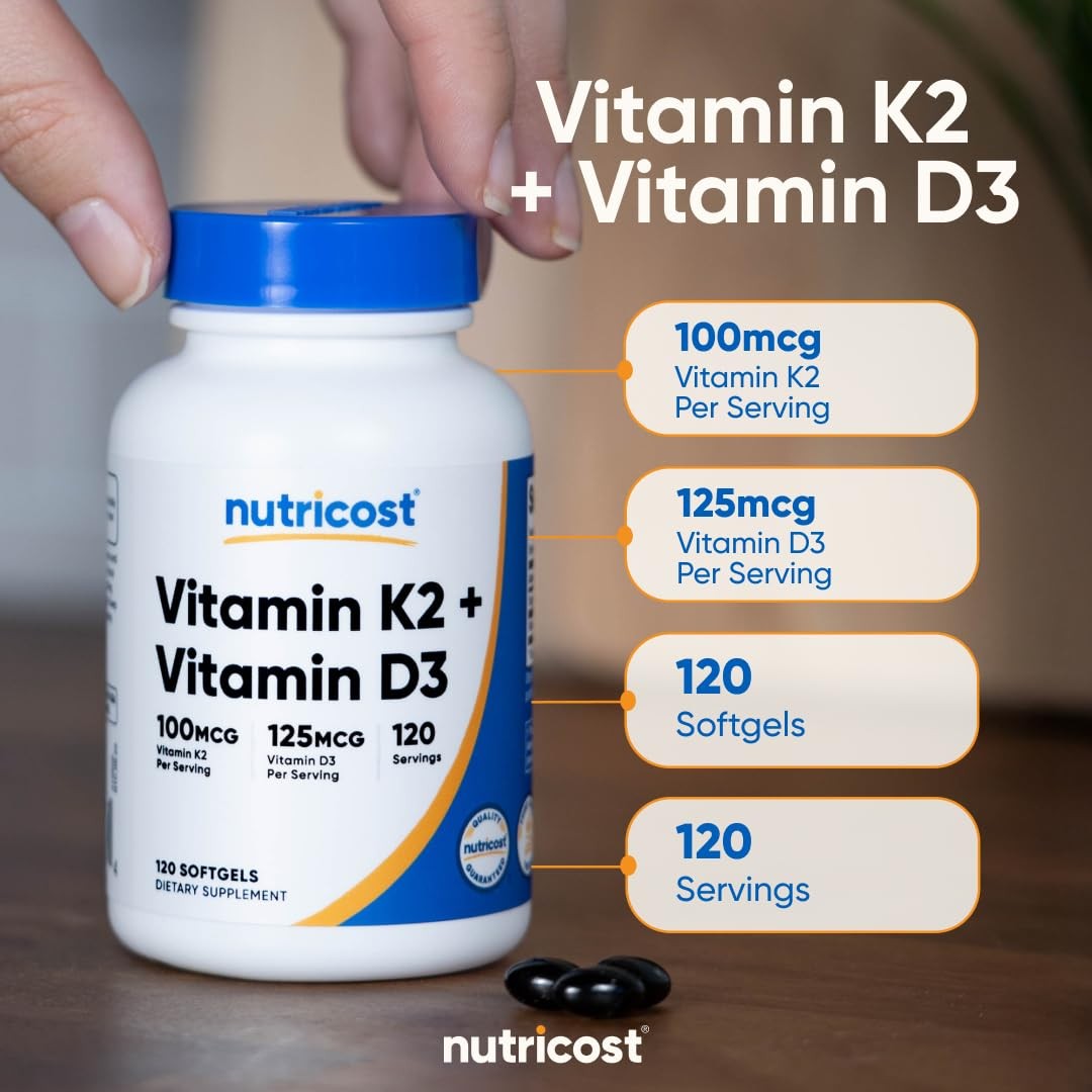 Nutricost Vitamin D3 + K2 (5000 IU / 100mcg MK7), 120 Count (Pack of 1)