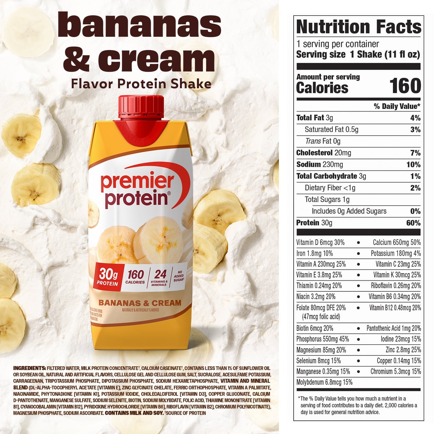 Premier Protein Shake, Bananas & Cream, 30g Protein, 11 Fl Oz, 4 Ct Free