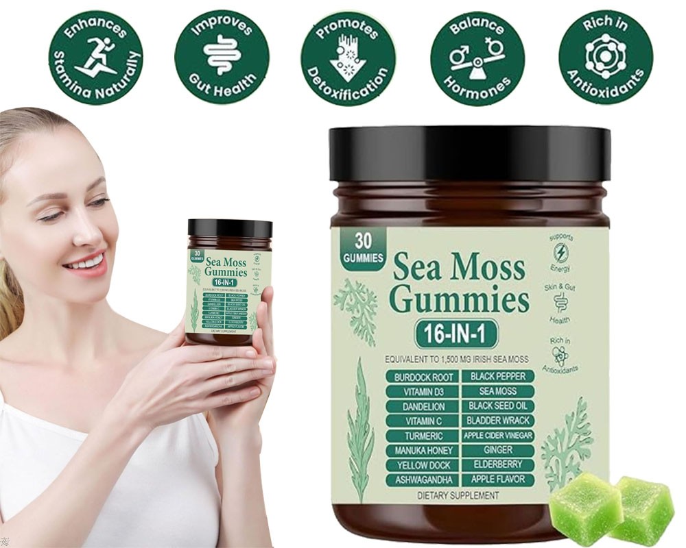 Enhanced 16 in 1 Organic Sea Moss Gummy | Irishmoss Extract 6000Mg | Green Apple