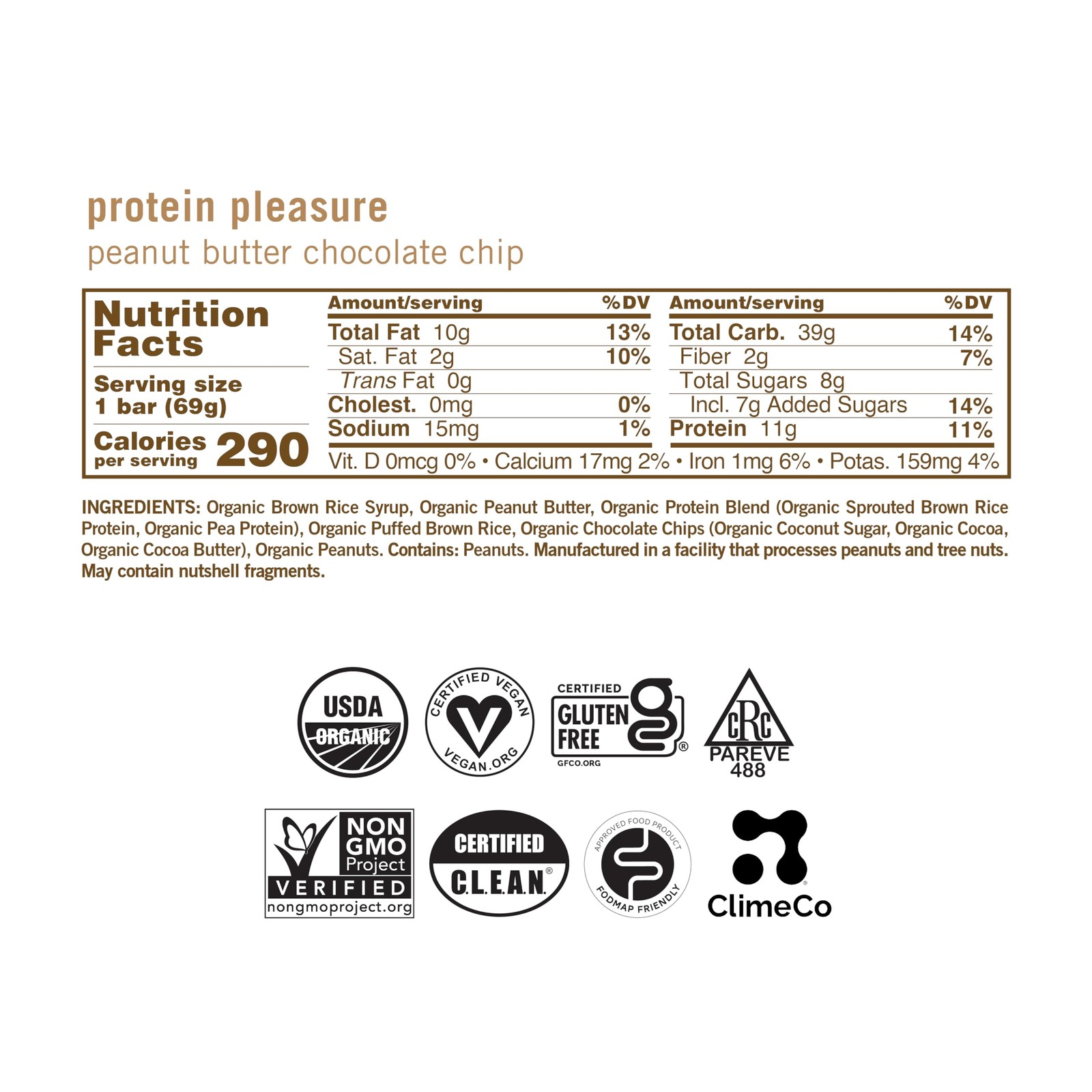 Organic Vegan Protein Bars Peanut Butter Chocolate Chip 2.4oz – 12 Count