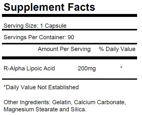 1 Bottle R-ALA R-Alpha Lipoic Acid 200mg Antioxidant Blood Sugar Formula Glucose