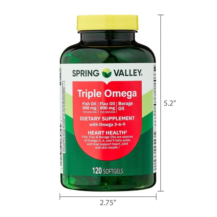 2 Pack Spring Valley Triple Omega Softgels Heart Joint Skin Health, 120 Count