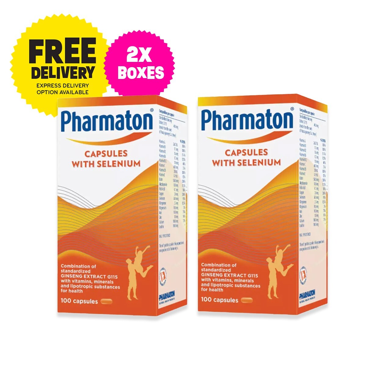2 X Pharmaton 100s Capsules with Ginseng and Selenium Energy Booster Performance