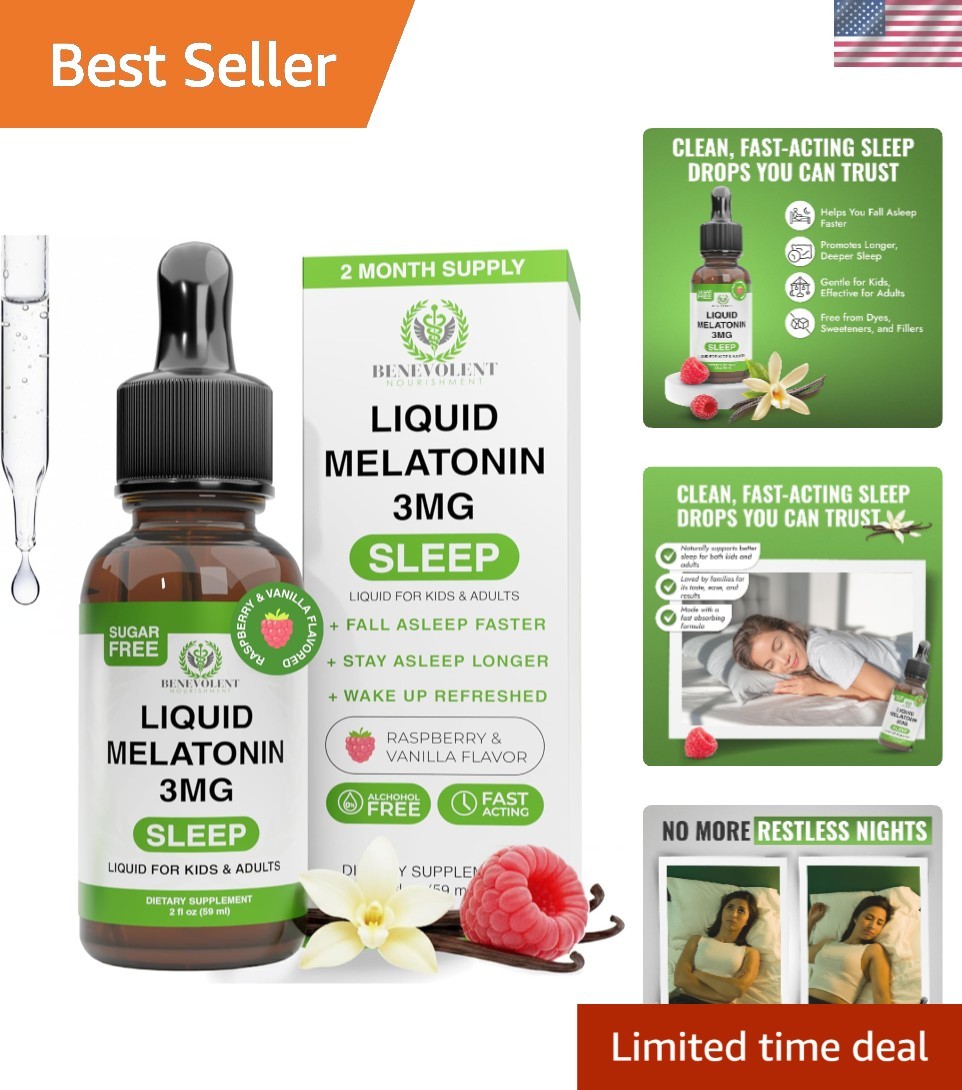 Fast-Acting Liquid Melatonin Drops 3mg for Adults & Kids – Berry Vanilla Bliss