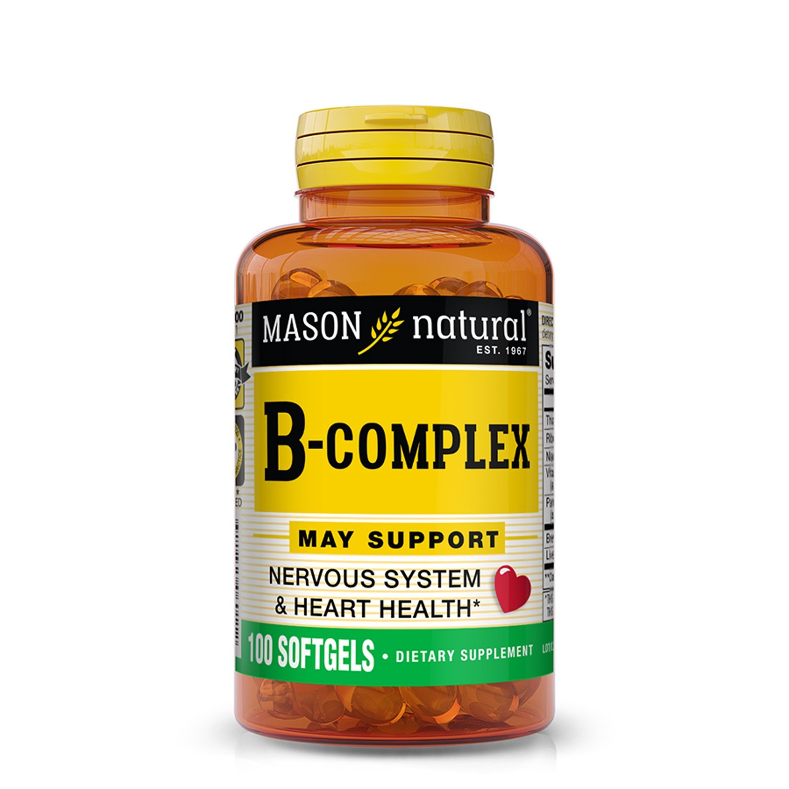 Mason Natural Vitamin B-Complex, Nervous System and Hearth Health, 100 Softgels