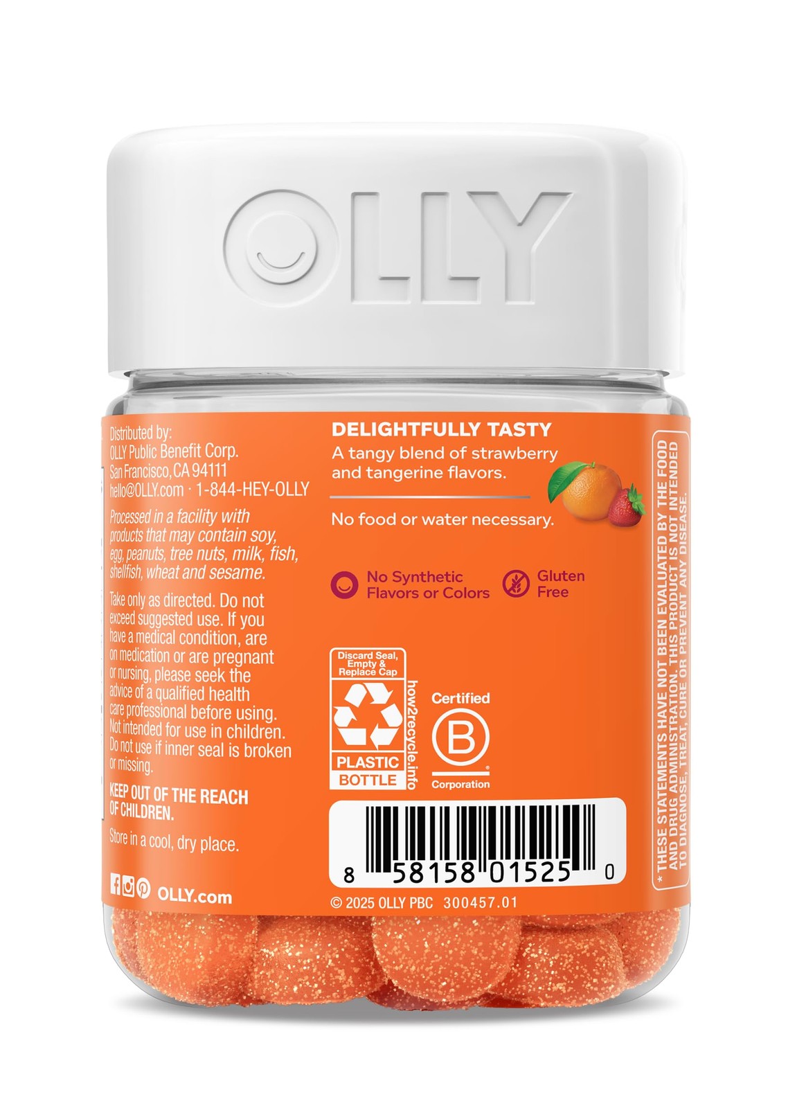 OLLY Laser Focus Gummy, Ginseng, Alpha GPC, B 36 Count (Pack of 1), Orange