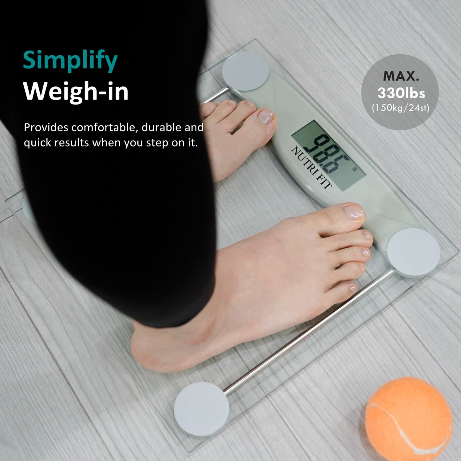 Precision Digital Bathroom Scale – 330 lb Capacity, Slim Tempered Glass Design