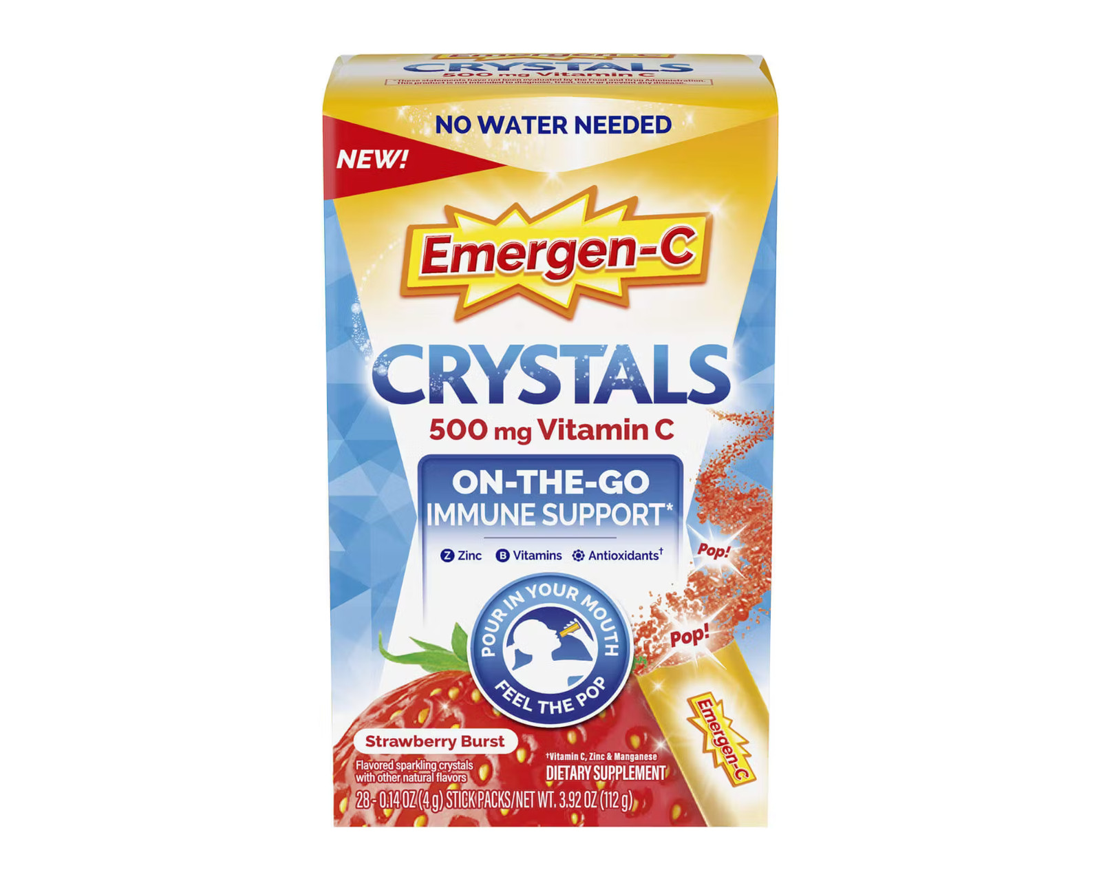 Emergen-C – Crystals 500 mg Vitamin C, Strawberry Burst 28 Packs – EXP 2/2026