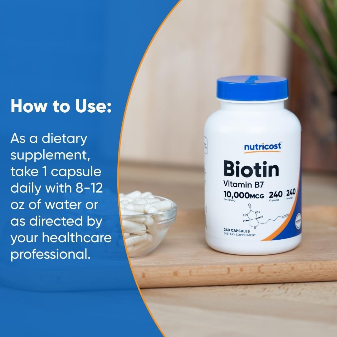 Biotin Vitamin B7 10,000mcg 10mg Vitamin Supplement, 240 Capsules – Vegetaria…