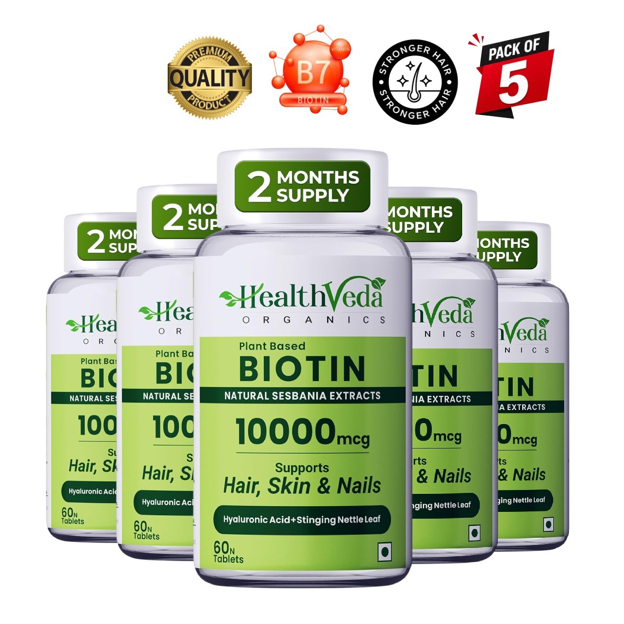 5x Health Veda.Organics Biotin 10000mcg 60 Tablets