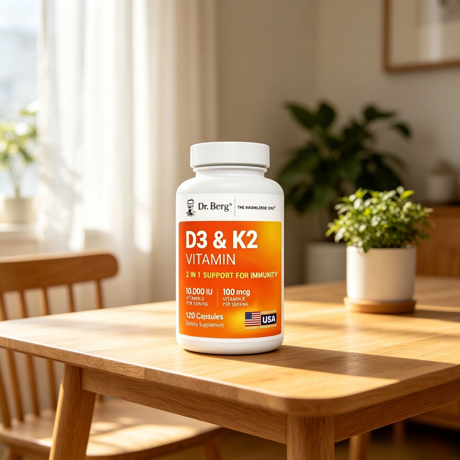 Berg’s IU, D3 & K2 Vitamin, 10,000 Dr. 100 mcg per serving, 120 Capsules