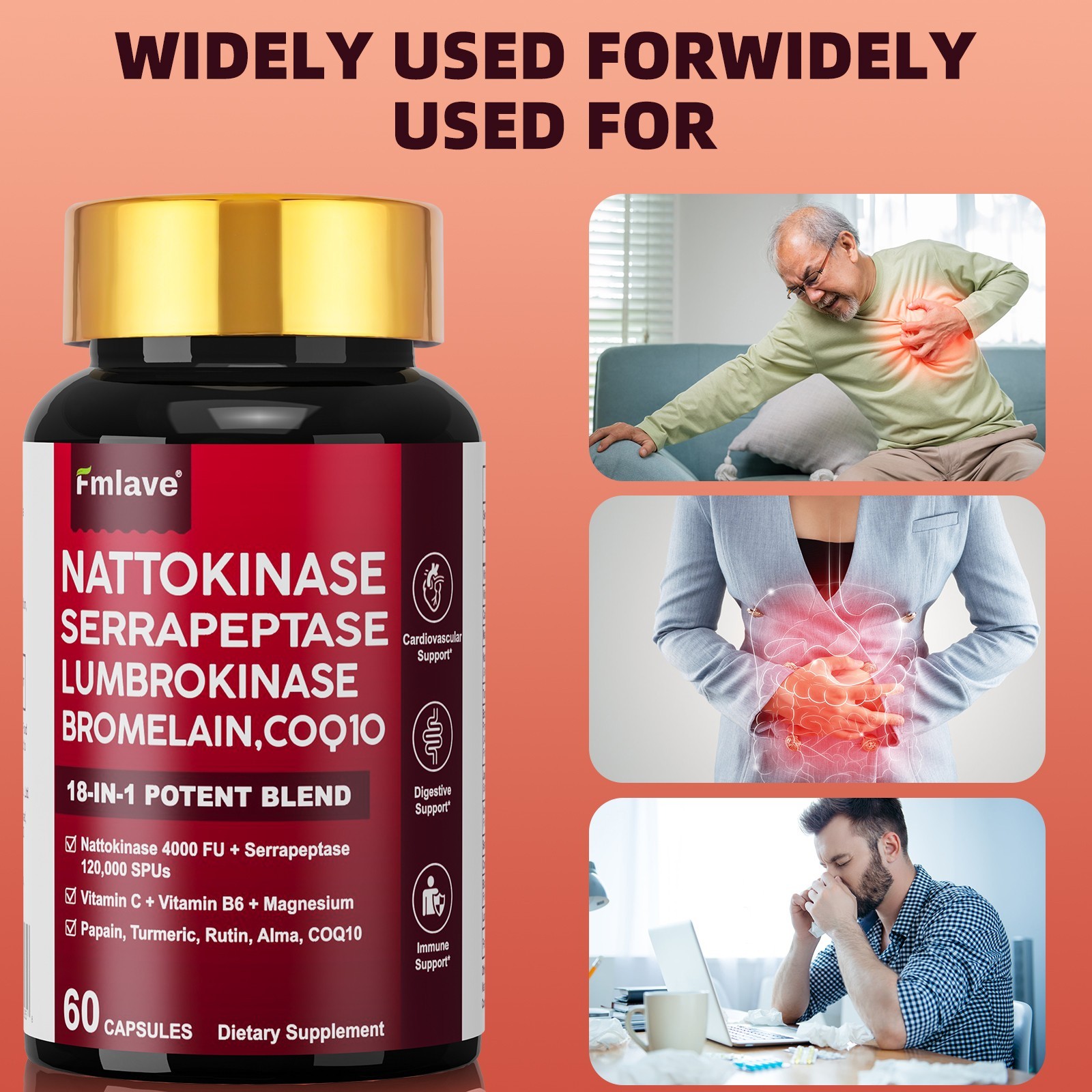 4 Pack Nattokinase Supplement 4000 FU 180 Capsules Non-Gmo, Gluten Free Exp 2027
