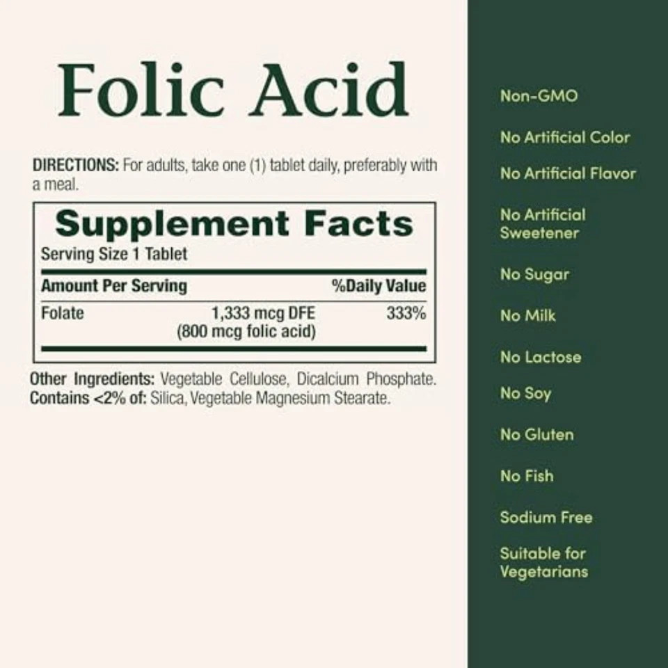 Nature’S Bounty Folic Acid 800 Mcg Tablets Maximum Strength, 250 Count