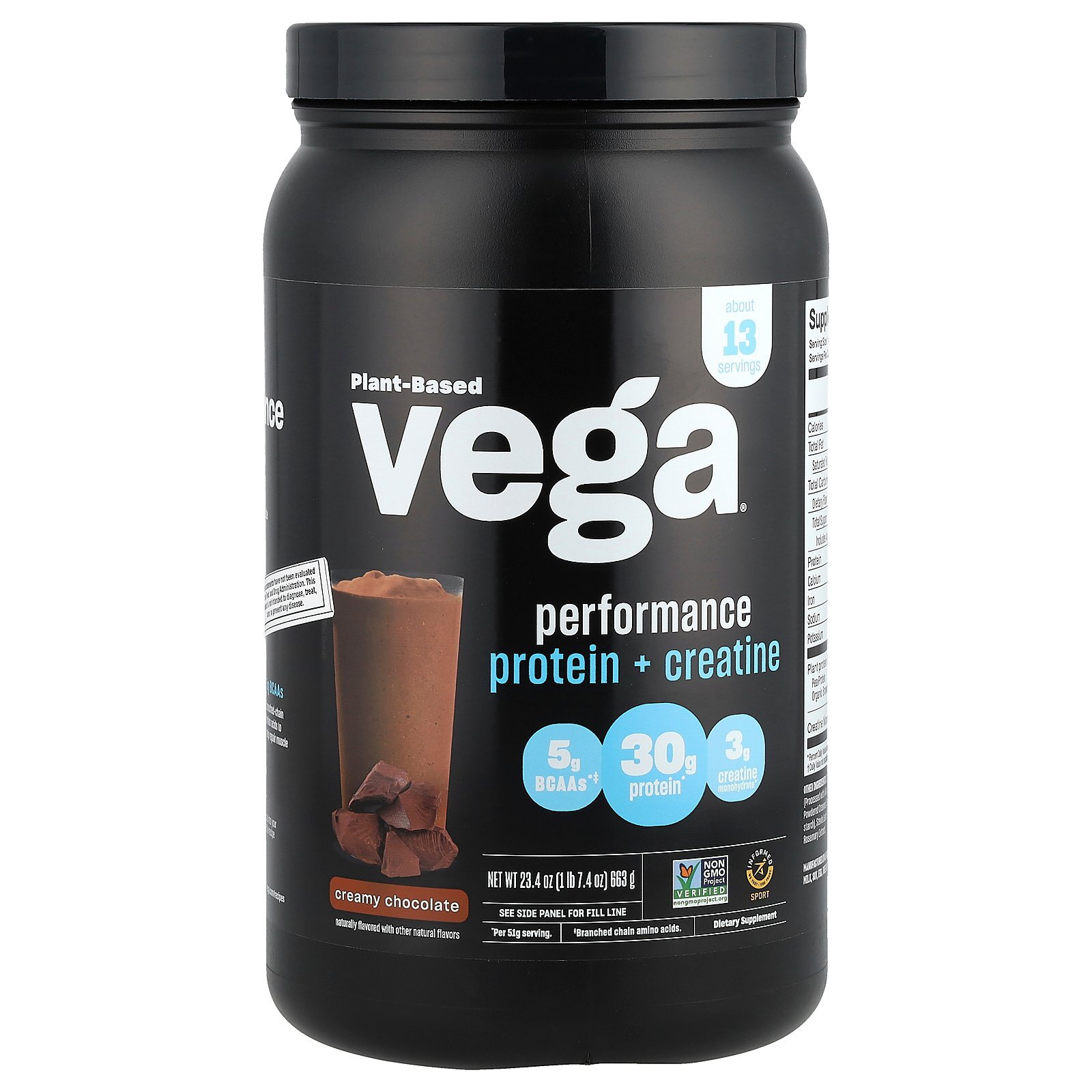 Plant-Based Performance Protein + Creatine, Creamy Chocolate, 1 lb 7.4 oz (663
