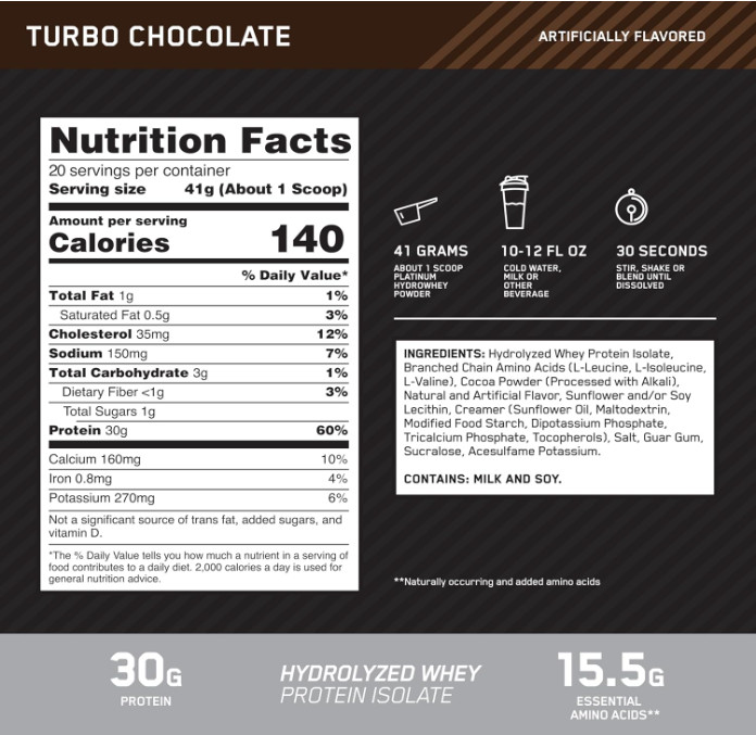 Optimum Nutrition Platinum Hydrowhey Protein Powder, Turbo Chocolate, 20 Serving