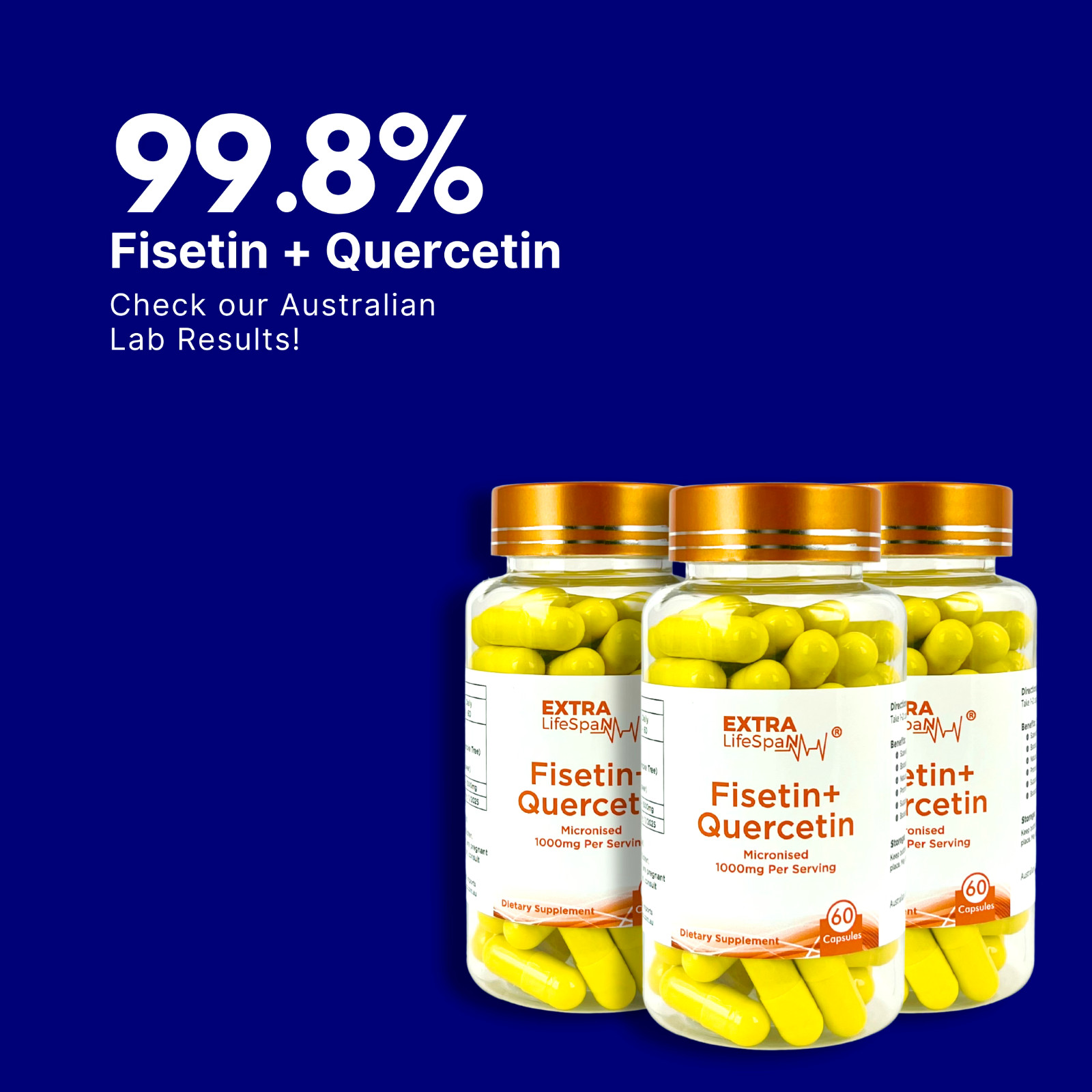 Fisetin 99.8% Quercetin 99.8% Australia 500mg 3 x 60s Extra Lifespan Supplements