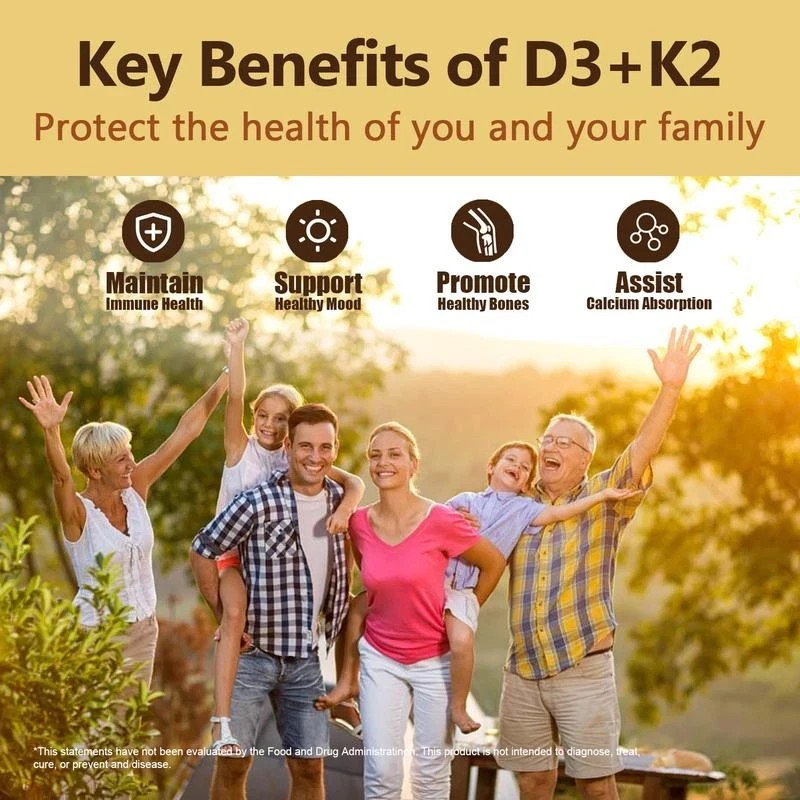 Vitamin D3 5000 IU with K2 MK7 250 Veggie Softgels Bone Immune Support