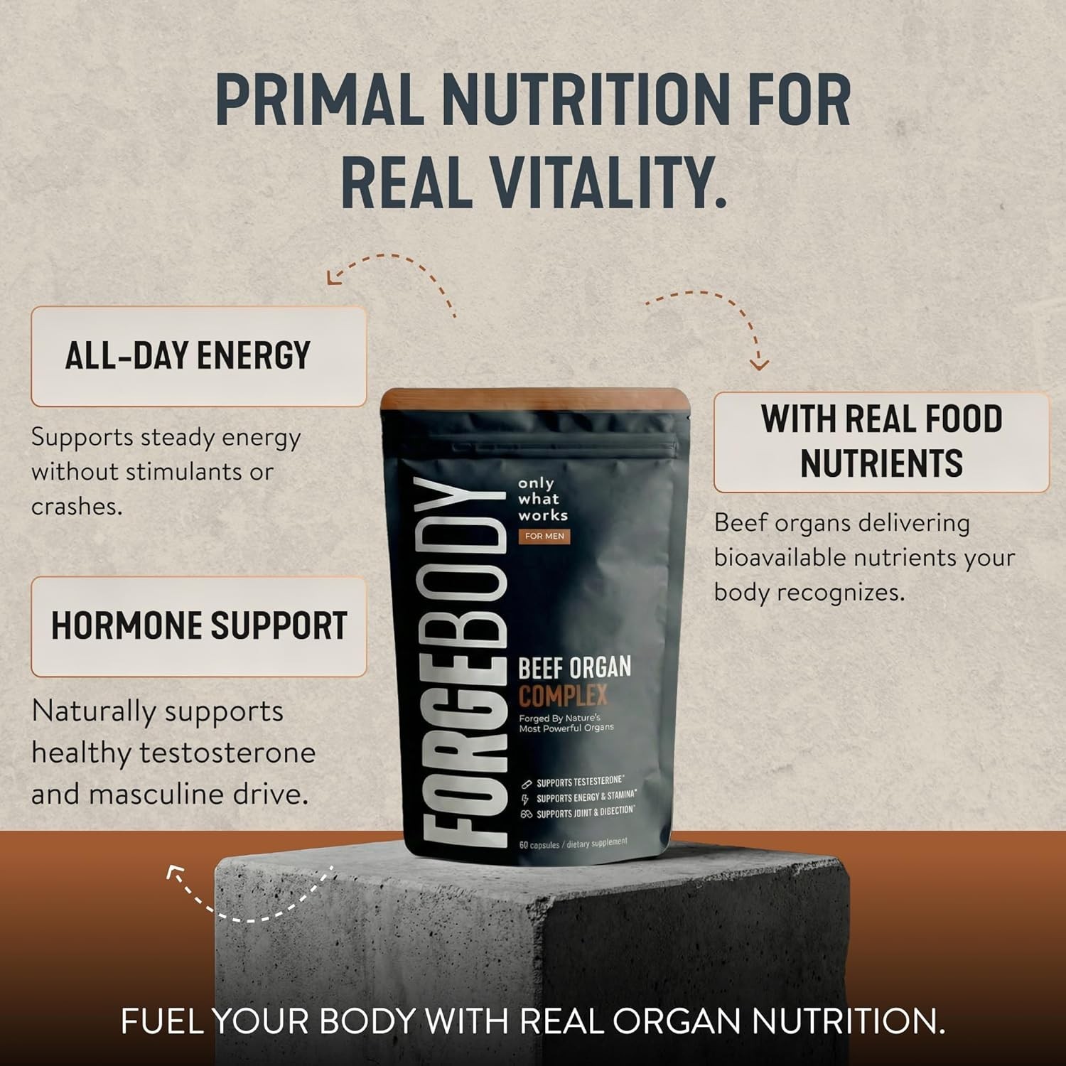 FORGEBODY Beef Organ Complex 60 Caps 100% Grass Fed Beef Supplement | Pack of 2