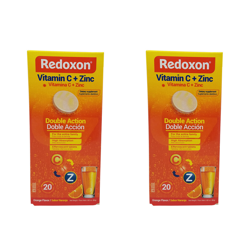 Redoxon Vitamin C with Zinc, Orange flavored, 20 Ct, 2.82 oz / 80 gr. Pack of 2