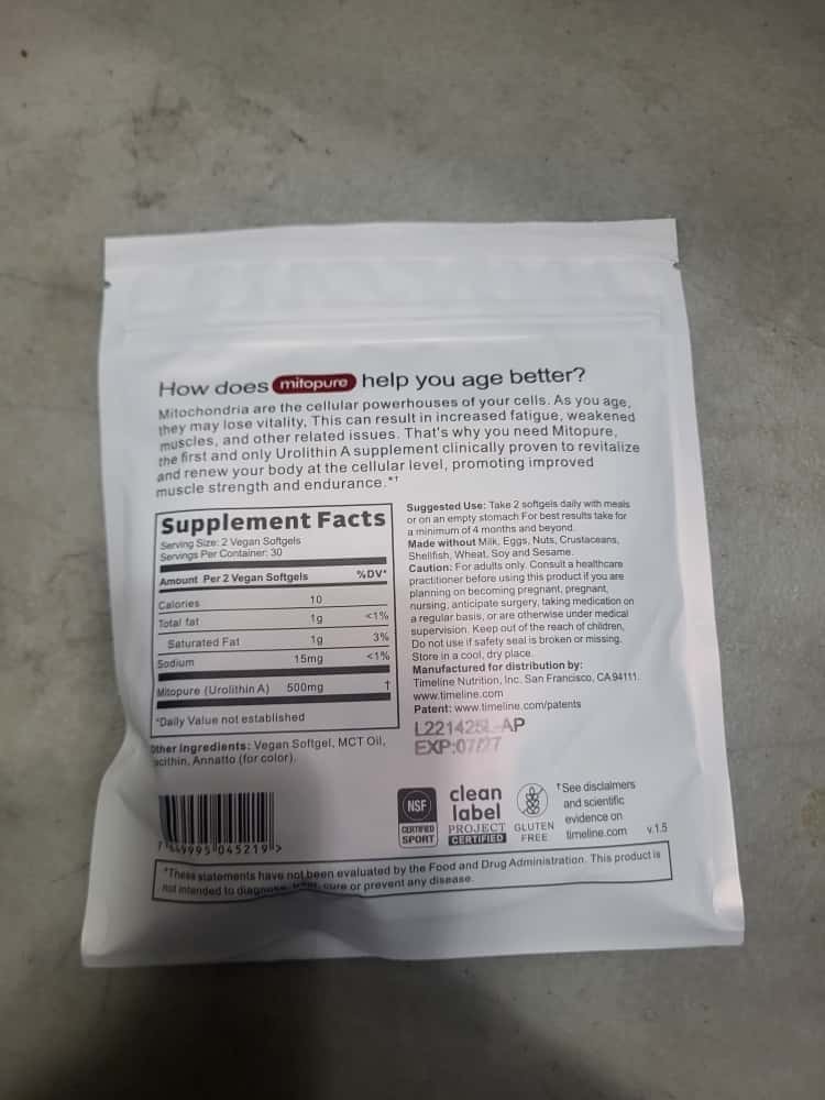 Pack of 2 Time-Line Longevity Supplement Mitopure Urolithin A 60 Softgels New