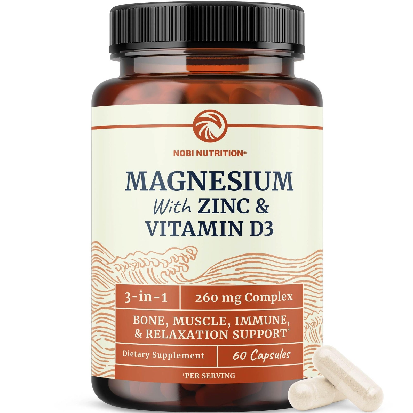Magnesium Zinc & Vitamin D3 | 260MG Complex 60 Count (Pack of 1), and