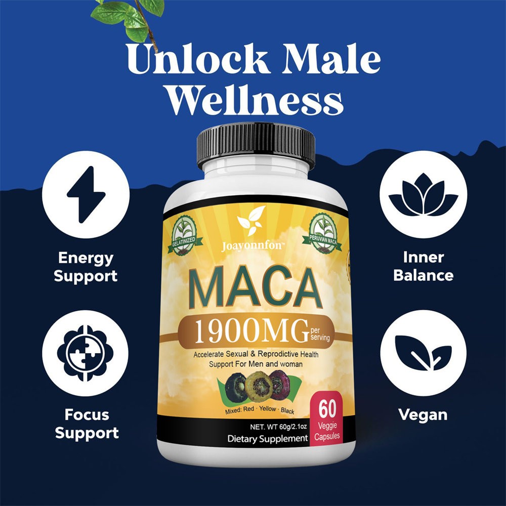 2PCS Maca Root Capsules 1900mg, Black Yellow Red Maca Extract with Ashwagandha