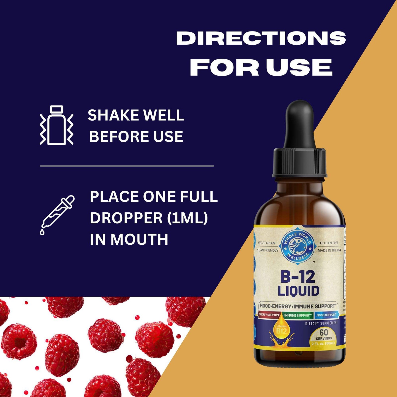 Vitamin B-12 Complex Liquid Drops, Supplement. USA Made.