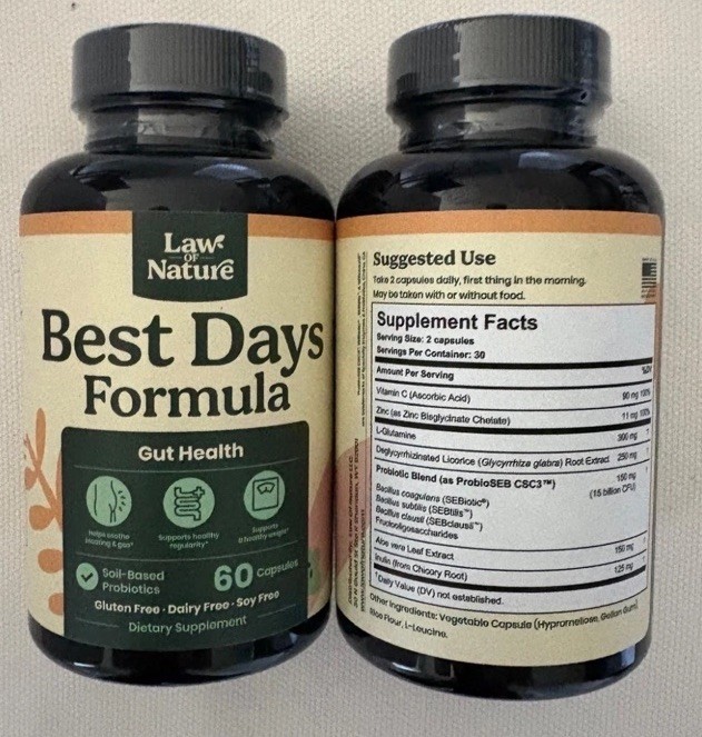 2 New LAW NATURE BEST DAYS FORMULA GUT HEALTH 60 CAPSULES GLUTEN FREE